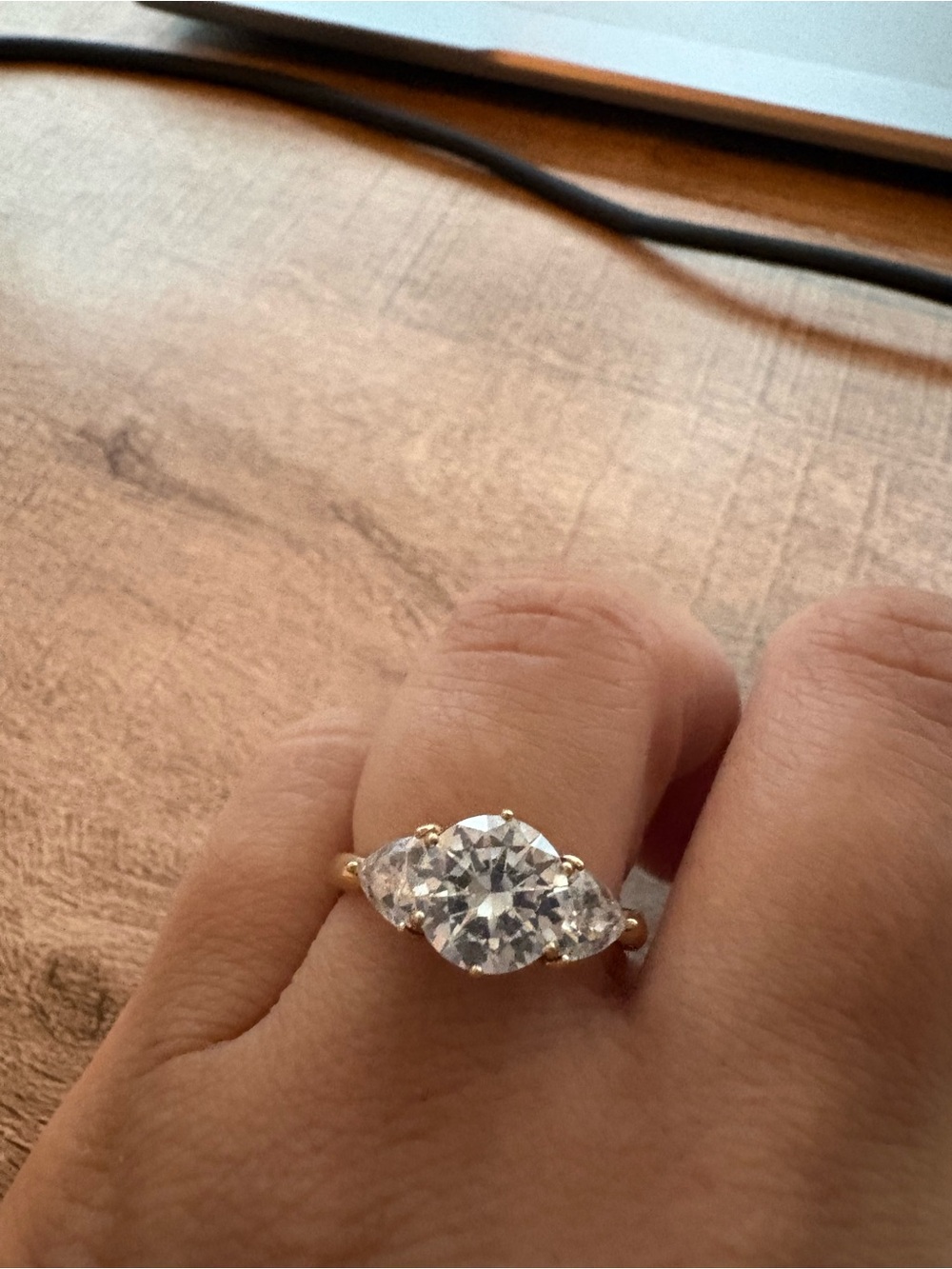 14K Ring Round with Pear Shaped CZ - Picture 2 of 6